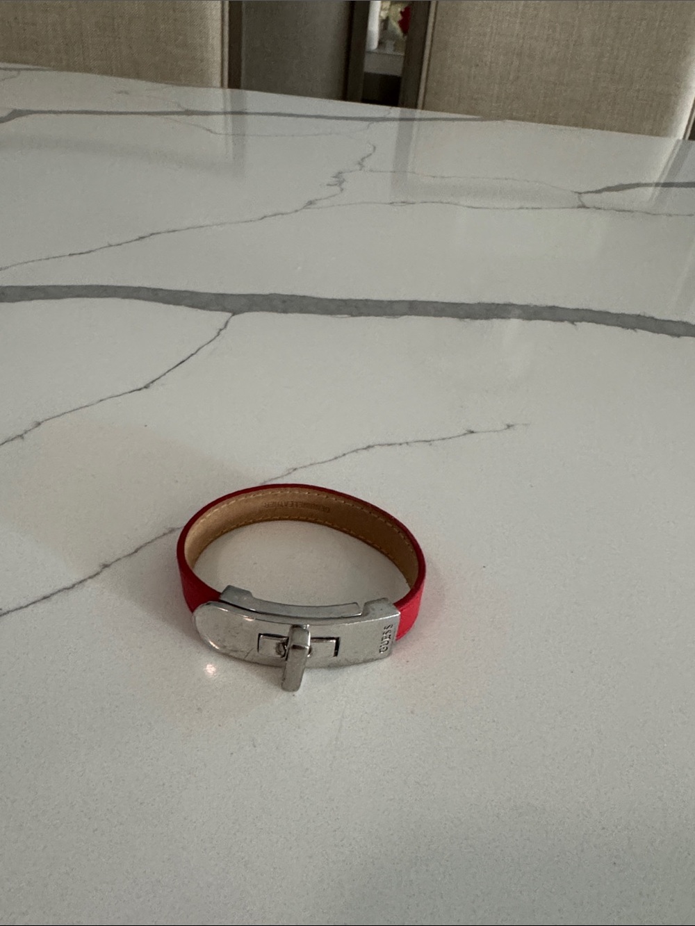 Guess Red Leather Bracelet with Silver Toggle Clasp